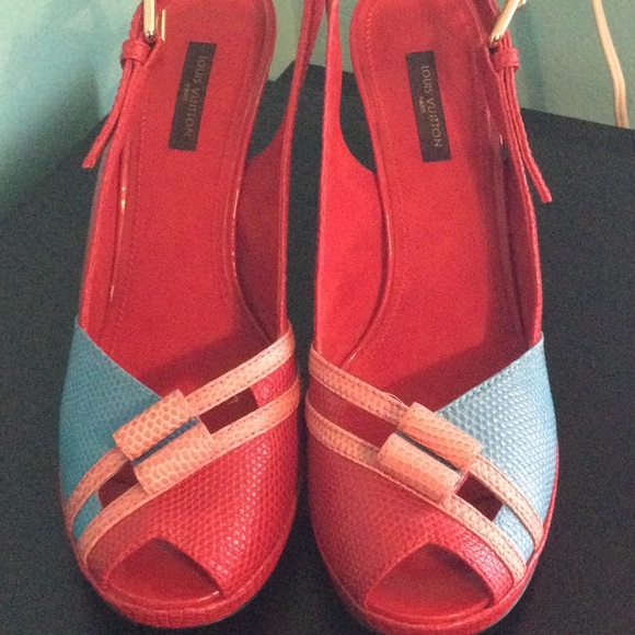 Louis Vuitton.. Red Sling Back Heels size 39 1/2 - Picture 2 of 5